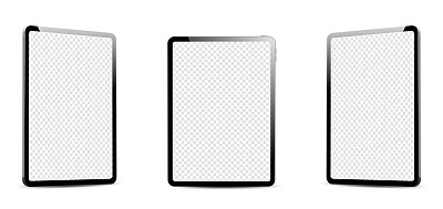 真实的平板电脑模型与空白屏幕。片剂载体分离在白色背景。