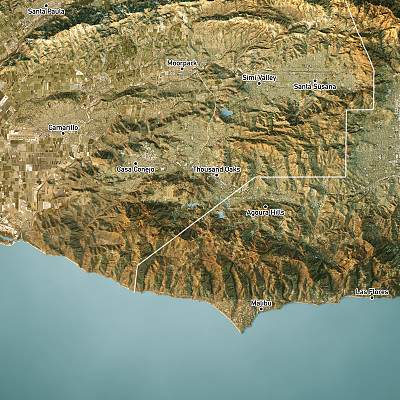 千橡树地形图三维渲染卫星视图边境城市