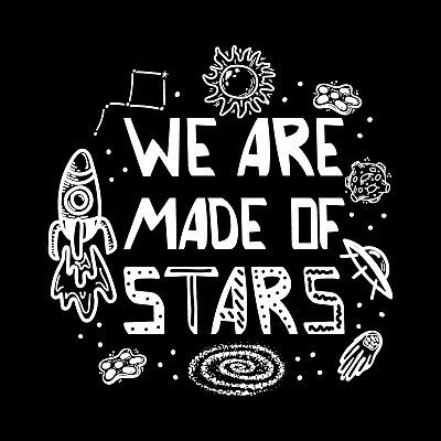 一套飞行运输工具，火箭，行星，彗星和恒星。手绘doodle-style元素。我们是由手绘的星星组成的。黑洞。星座,飞碟。太空物体和恒星。