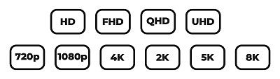 视频质量的象征。2K 4K高清视频格式矢量插图孤立在白色背景。屏幕分辨率。qhd，超高清文本。10每股收益