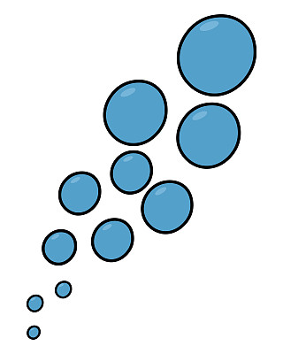 泡沫。小蓝球升起来了。圆形的空气在水中起泡。颜色向量插图。卡通风格。