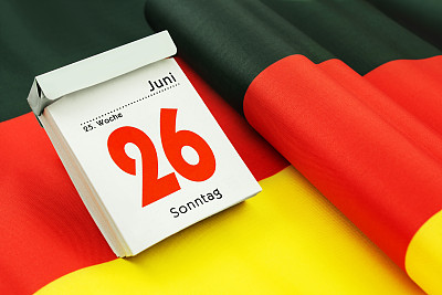 德国日历2022年6月26日星期日及国旗