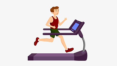 一个在健身房的跑步机上锻炼的年轻人。过一种运动生活和健康的生活方式。身体塑形与健康外观概念。在跑步机上跑步的人。