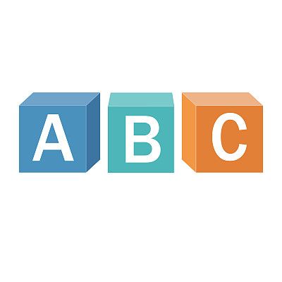 木制的字母立方体与字母A, B, C，颜色向量孤立的插图