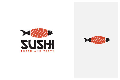 新鲜三文鱼和寿司标志设计