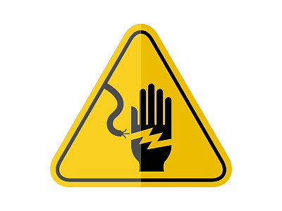 隔离电危险警示标志，常用危险符号黄色圆三角板警示标志，用于图标、标签、标志或包装工业等文书平面样式矢量设计。
