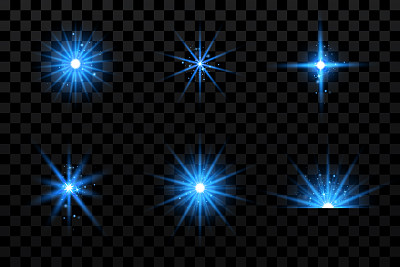 发光效果。蓝色发光粒子，恒星。矢量插图。