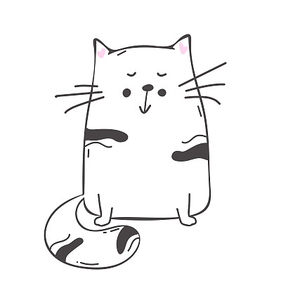 矢量插图字符设计轮廓猫画涂鸦风格。孤立在白色的。矢量图