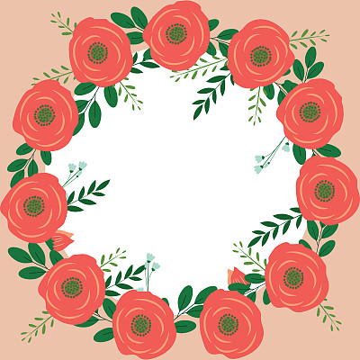 玫瑰和树叶的花环为您的设计。制作背景，横幅，婚礼卡片。矢量插图。