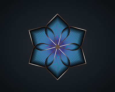 银莲花曼荼罗，生命的种子象征神圣几何学。品牌名称图标几何神秘曼荼罗炼金术深奥花。矢量金金属线艺术神冥想护身符孤立在黑色背景