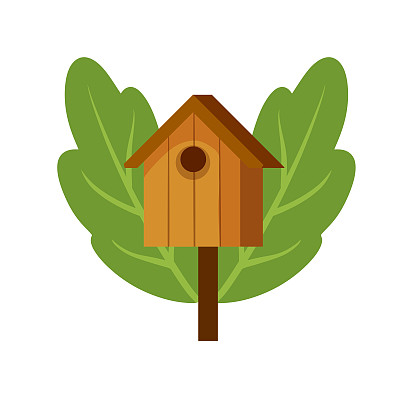 鸟屋挂在树上。房子的鸟类。森林动物的春窝。