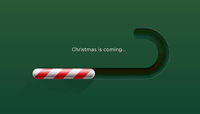 圣诞节即将来临。节日进度条与圣诞糖果棒。等待新年假期的概念，矢量插画