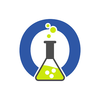字母O实验室标志概念科学，保健，医疗，实验室，化学和自然符号