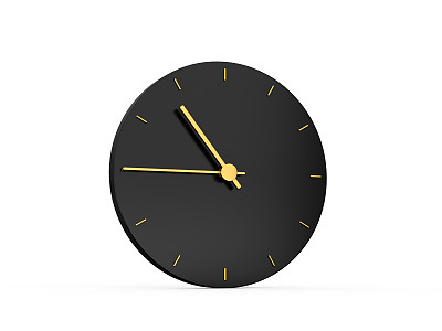 优质黄金时钟图标孤立10:45钟四分之一到十一黑色图标背景。十点四十五分时间图标3d插图