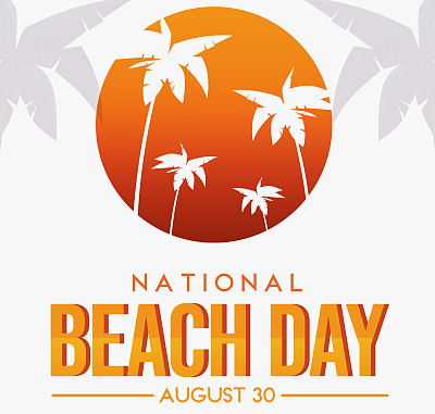 国家海滩日抽象背景与太阳和树木。庆祝海滩日背景