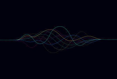 波浪线流动动力。人工智能深度学习可视化网络概念，用于AI、音乐、声音。矢量图