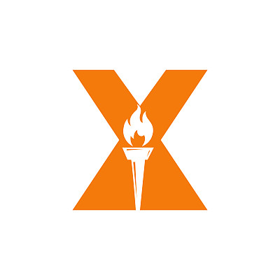 第一个字母X火火炬概念与火和火炬图标矢量符号
