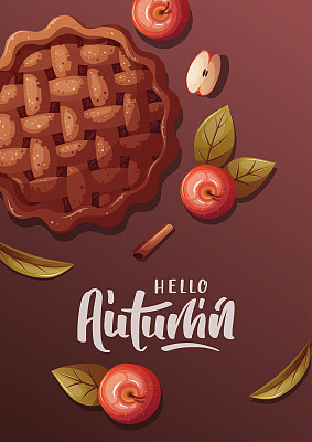 有苹果派和苹果的秋季卡片。