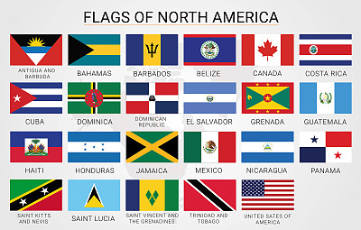 北美的国旗。中美洲国旗的矢量插图