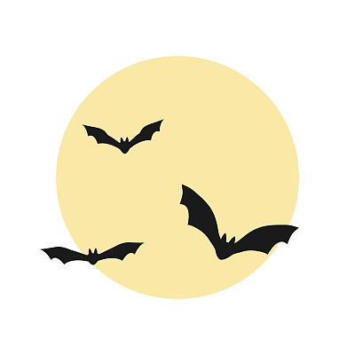 满月和蝙蝠平面剪影插图