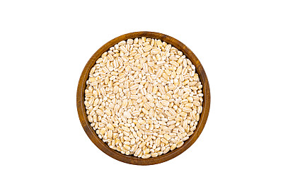 木碗中竖直放置或平放新鲜生大麦。