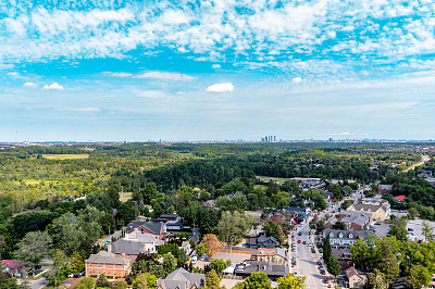 克莱因堡镇和伊斯灵顿大道的鸟瞰图，沃恩，加拿大