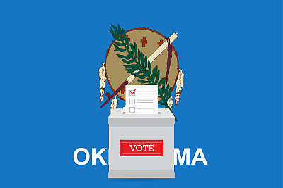 州旗和投票箱。俄克拉荷马州总统选举