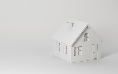 白色背景的房子，房地产概念，3d渲染。