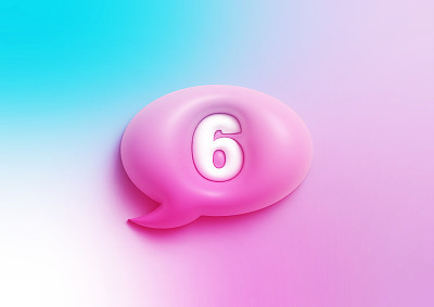 6 .写好的圆形粉色演讲气泡坐在彩色的背景上