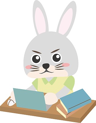 一只兔子在桌子上认真操作个人电脑的插图/插图材料(矢量插图)