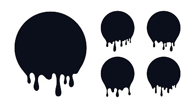 油漆滴。黑色滴融化。当前的液体。滴液。流动的油漆。颜色可以编辑。矢量插图。