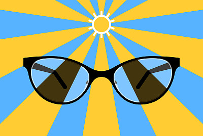 光变色眼镜和太阳图标，镜片颜色变化