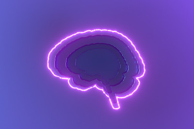 三维分层效果大脑人工智能概念霓虹灯照明