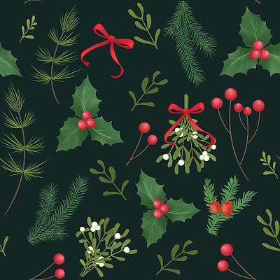 传统的公司节日卡片，有圣诞树，驯鹿，华丽的花框，背景。