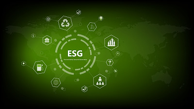 世界可持续环境概念。绿色地球是环境、社会和治理的ESG图标。用图形图标解决环境、社会和管理问题。