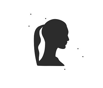 手绘矢量抽象图形插画艺术的美人头像剪影以简洁的风格为品牌，孤立。女性的标志。女性廓形标志设计概念艺术。简单的人图标。