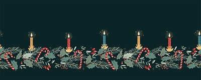 可爱的手绘圣诞蜡烛与发光和雪花，伟大的横幅，墙纸-矢量设计