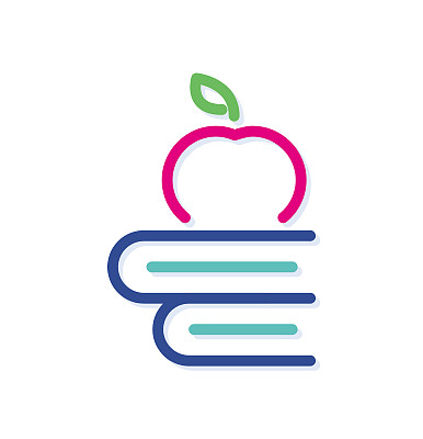 苹果图标图标在抽象彩色书的顶部。