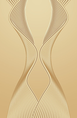 3D底纹金色对称波浪线技术质感线，抽象图形海报背景。