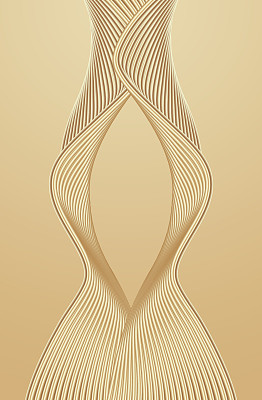 3D底纹金色对称波浪线技术质感线，抽象图形海报背景。