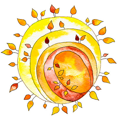 水彩画的创意秋季景观与黄树在地球仪。