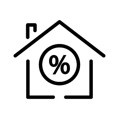 房屋线图标插图与百分比。适合房产税图标。与房地产相关的图标。简单的矢量设计可编辑。32 x 32像素完美