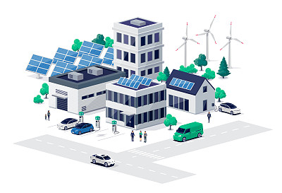 智能可持续城市街道可再生太阳能和电动汽车充电