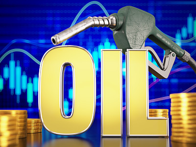 石油价格概念与泵喷嘴股票市场图表和硬币