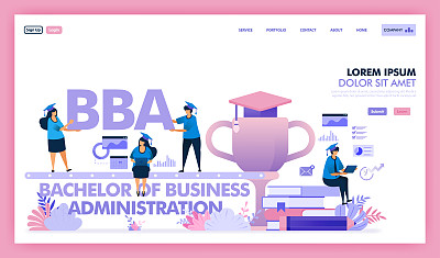 BBA或工商管理学士是大学的商业和经济专业，人们学习工商管理硕士或工商管理硕士学位。平面插图矢量设计。