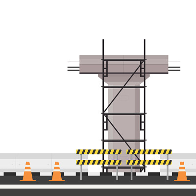 道路侧向量。脚手架向量。桥柱。建设。正在施工的桥柱。道路栅栏。桥在路上。路障块向量。