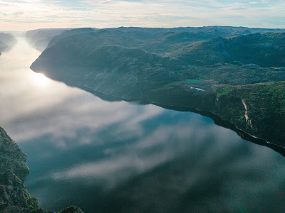 挪威峡湾的鸟瞰图