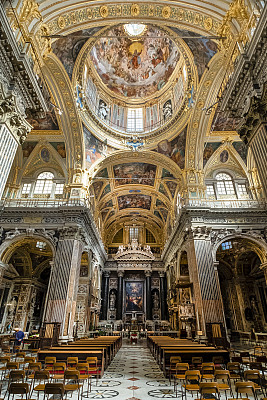 Interior of the Chiesa del Gesù in Genoa, a baroque church dating back to the 16th century