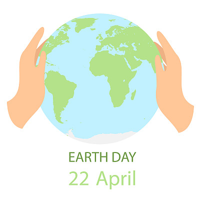 4月22日地球日的广场横幅。两只手保护地球。矢量插图。