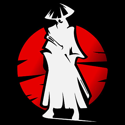 日本武士标志模板。图标武士刀。